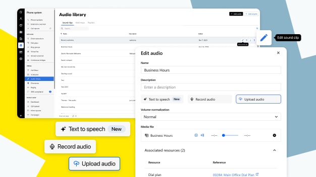 Sound clip editing screen in GoTo Connect with audio waveform and file management tools.