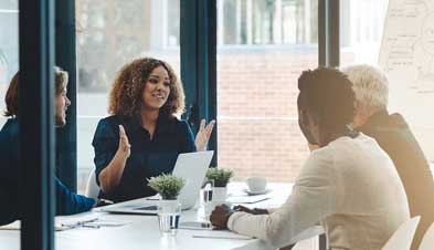 Team having meeting in modern work office