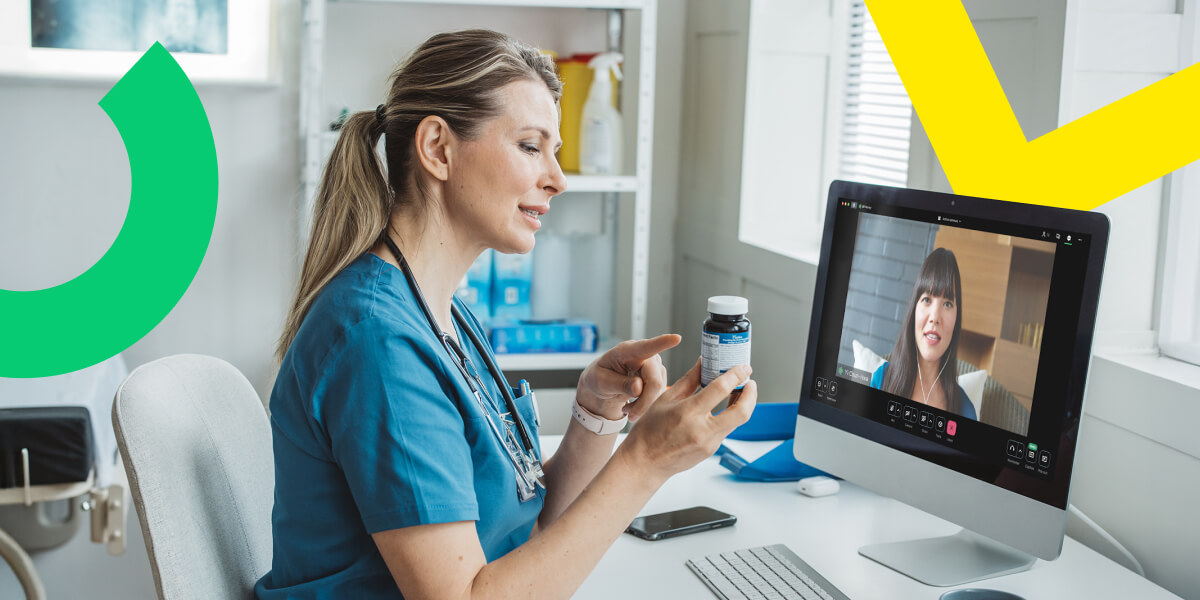 Doctor providing medical advice to her patient virtually using GoTo Connect platform.