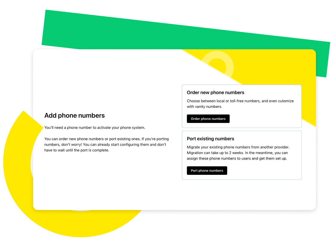 Schermata che mostra l'onboarding semplice di GoTo Connect durante il passaggio dell'aggiunta dei numeri di telefono