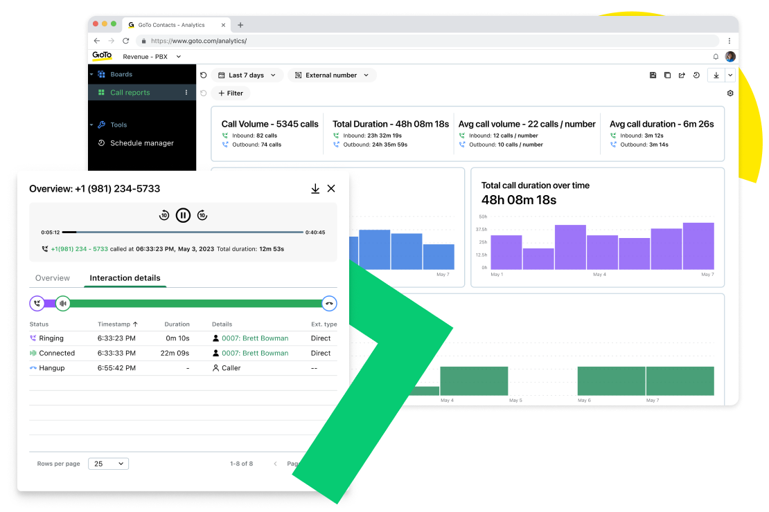 Herramientas de inteligencia, transcripción y resumen de llamadas de GoTo Connect CX.