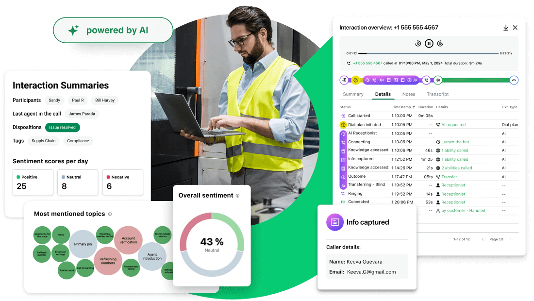 GoTo Connect est une plate-forme complète, parfaitement adaptée à la communication et la collaboration dans le secteur manufacturier, qui propose des appels vidéo en direct ainsi que des résumés d'interactions et des transcriptions détaillées basés sur l'IA.