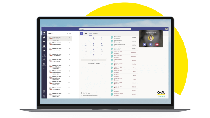 Telas mostrando a licença do GoTo Connect para MS e o plano de chamadas.